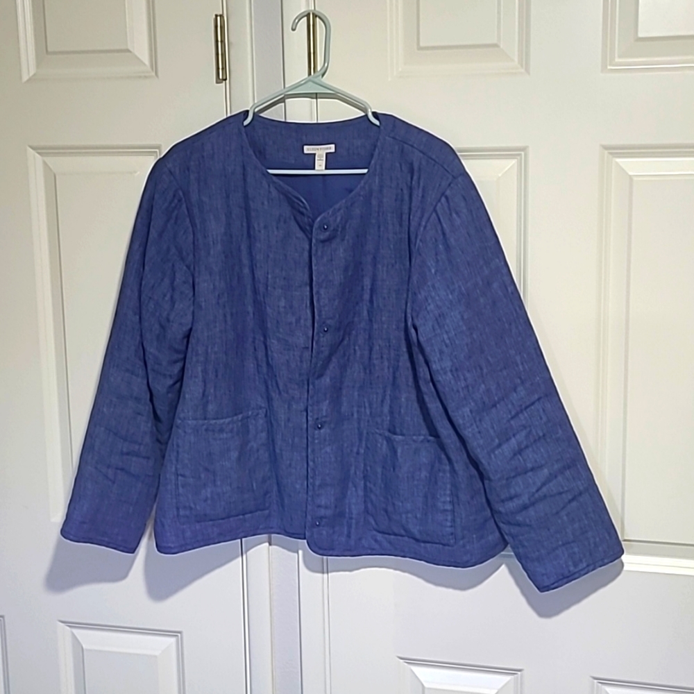 Eileen Fisher linen quilted jacket L XL